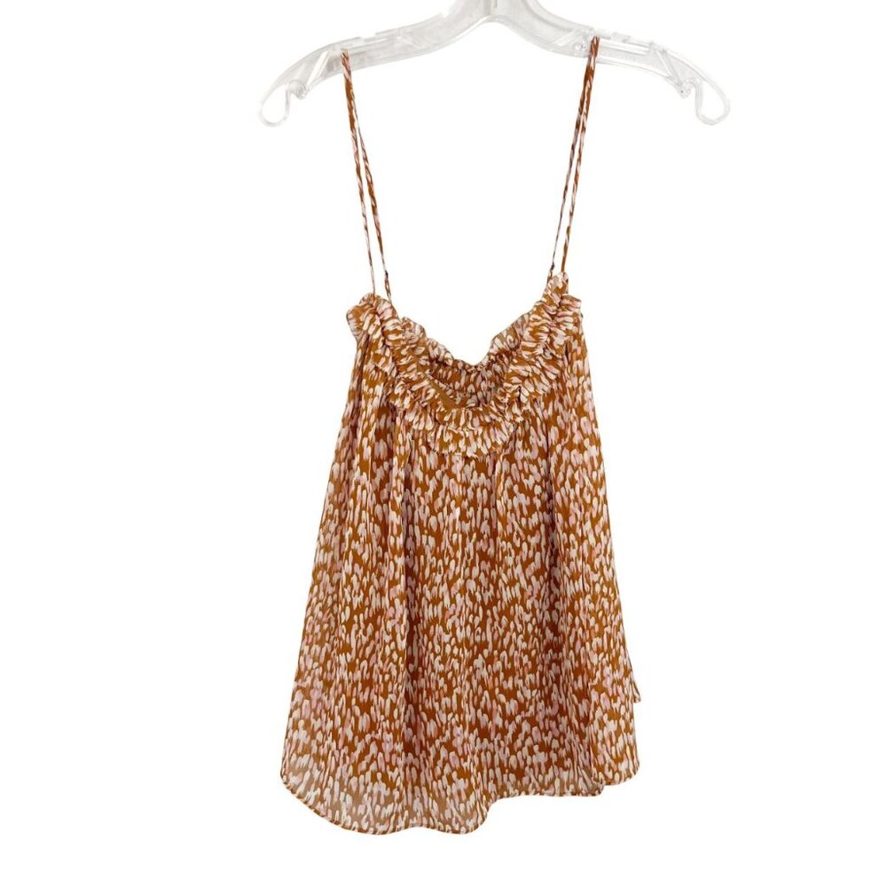 Joie Ackley Orange Abstract Print Silk Racerback Tank Top V-Neck - Size Medium